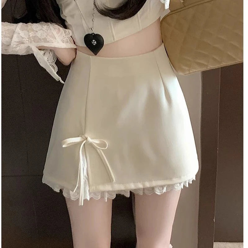 Sweet Bow Lace Up A-line Mini Skirt